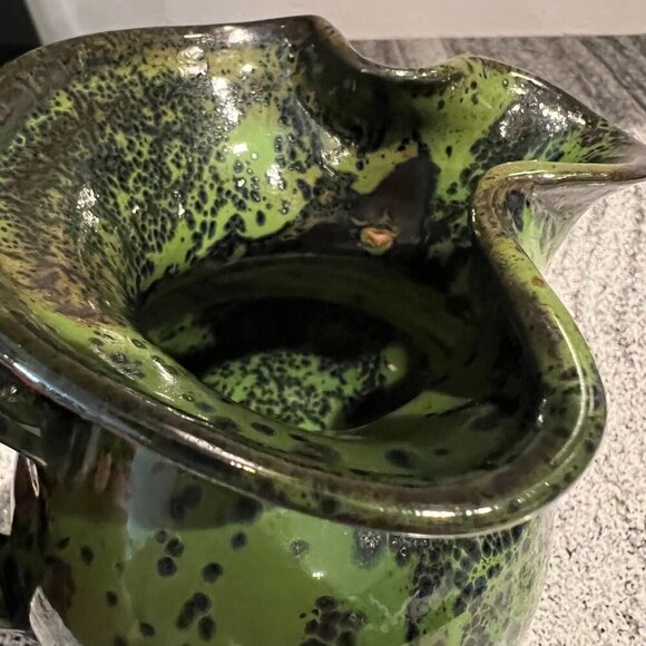 Jug Pot Pitcher Pottery Green Speckled Marked Glazed Pottery Stoneware Signed - Picture 5 of 6